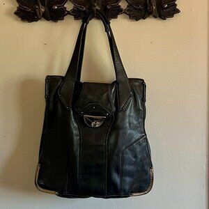 Botkier Black Leather Oversized Purse Bucket Tote Handbag